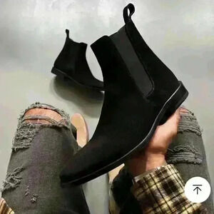 Black Chelsea Boots Men Flock Slip-On Business Men Short
Boots Size 39